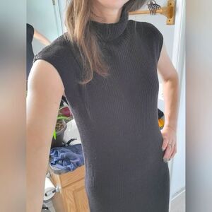 Max Studio L Black Sleeveless Turtleneck Knit Dress